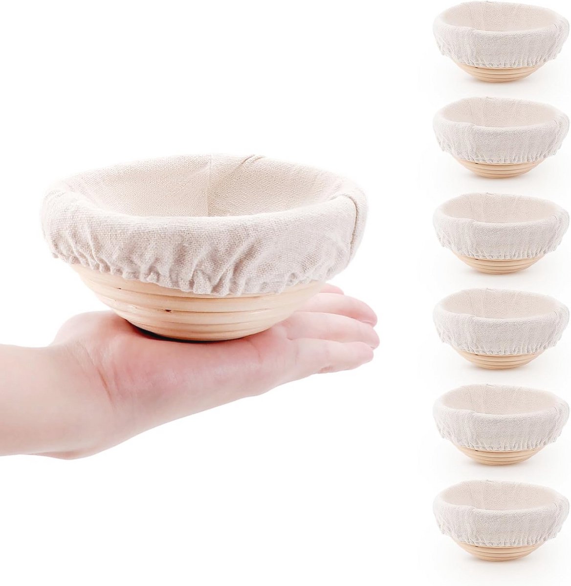 Mini Brooddeeg Proofing Mand en Liner Set van 6 - Ideaal voor Zuurdesem Bakken