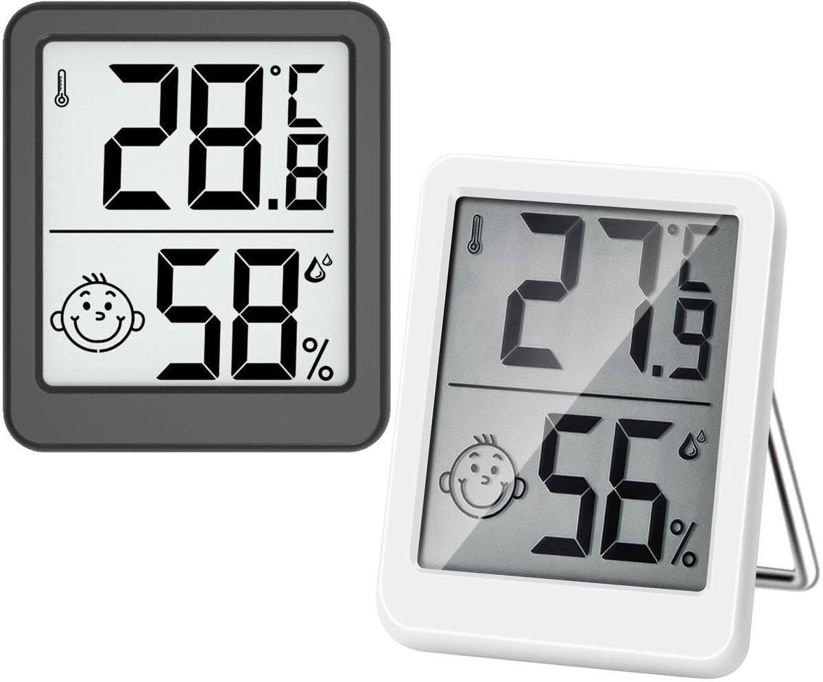 2x Mini Lcd-Thermometer - Groot Formaat - Digitaal Lcd - Thermometer Hygrometer - Elektronische Temperatuur-Vochtigheidsmeter Voor Binnenruimtes Sensormeter Weerstation - zwart+wit