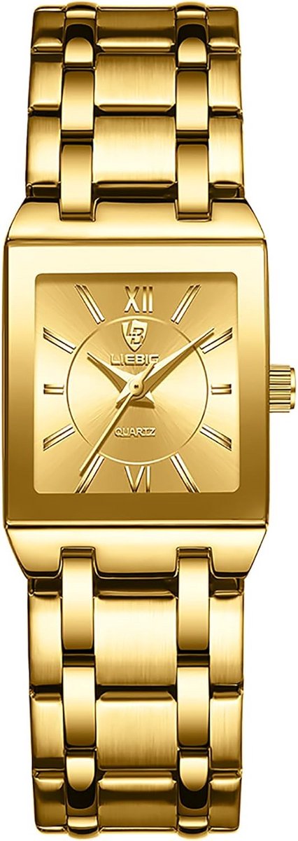Klein Gouden Dames Horloge met Klassieke Vierkante Wijzerplaat – Eenvoudig en Waterdicht