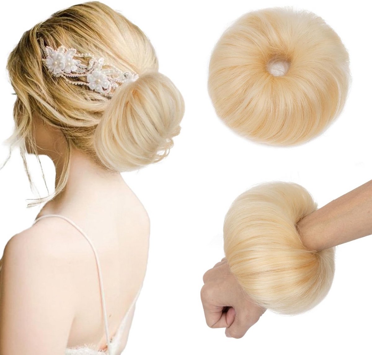 Losse Haarstuk met Elastiek - Ech Haar Klem - 25g - Lichtblond Opsteekkapsel