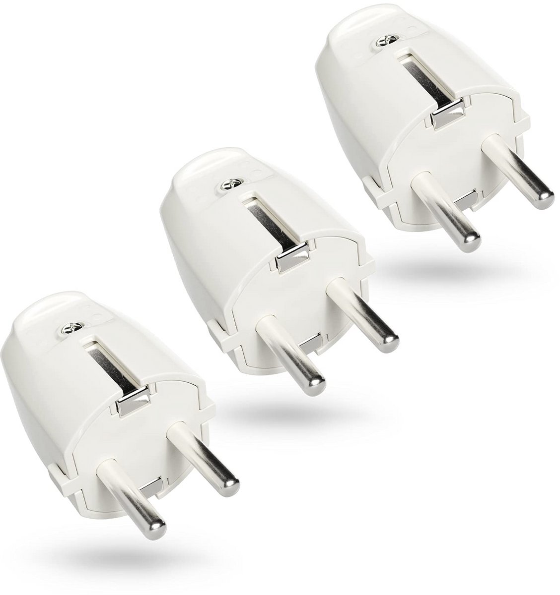 3 x Schuko stekker wit met trekontlasting - Geaarde 230 V stekker, 2-polig, 16 A & 3,7 kW - IP20 voor binnen gebruik