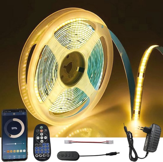 Lamomo Ledstrip 2 m, warm wit, 12 V, dimbaar, neon ledstrip, waterdicht, 3000 K, led-strip, siliconen, doe-het-zelf, flexibele lichtstrip met voeding en controller voor binnen en buiten, decoratie