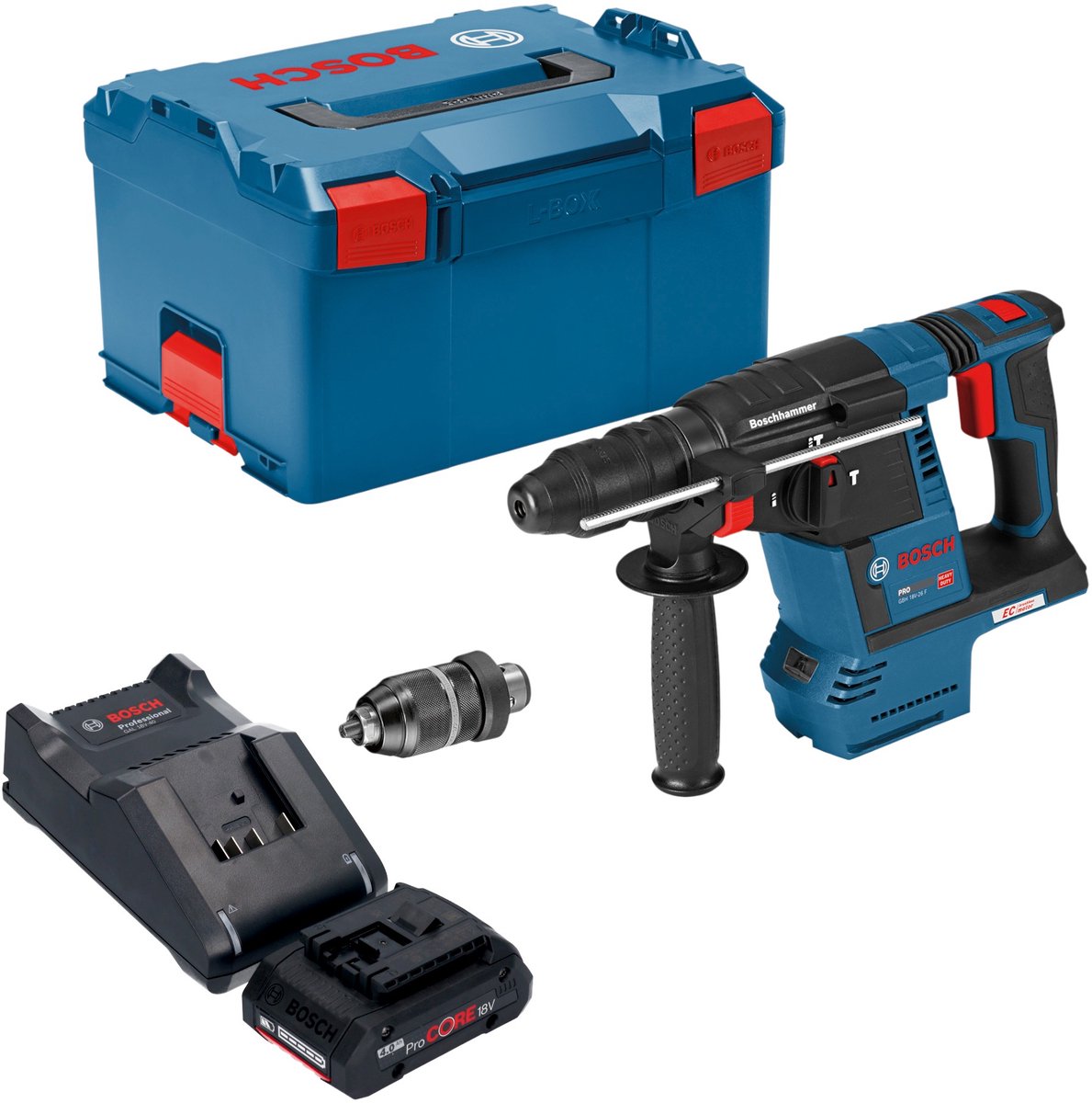 Bosch GBH 18V-26 F Professional accu-boorhamer 18 V 2,6 J SDS plus Brushless + 1x ProCORE accu 4,0 Ah + oplader + L-Boxx