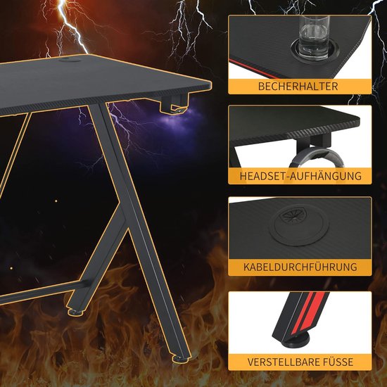 Ergonomische Gamingtafel met Bekerhouder en Koptelefoonhaak - Zwart 105 x 55 x 75 cm van Merkloos — afbeelding 4