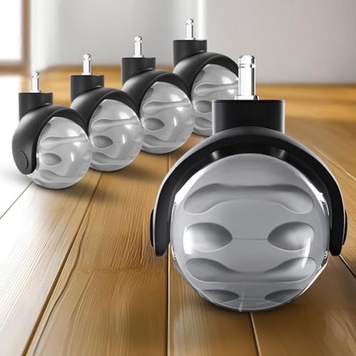 Bureaustoelwielen 5-delige set - grijs - voor tapijten en harde vloeren - duurzaam, glad en stil