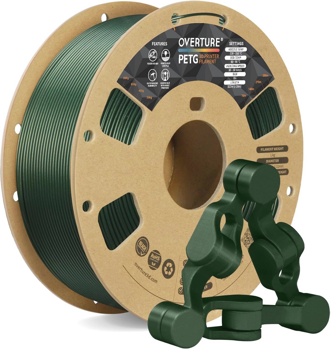 1,75 mm PETG Filament voor 3D-printers - 1 kg Spoel in Legergroen