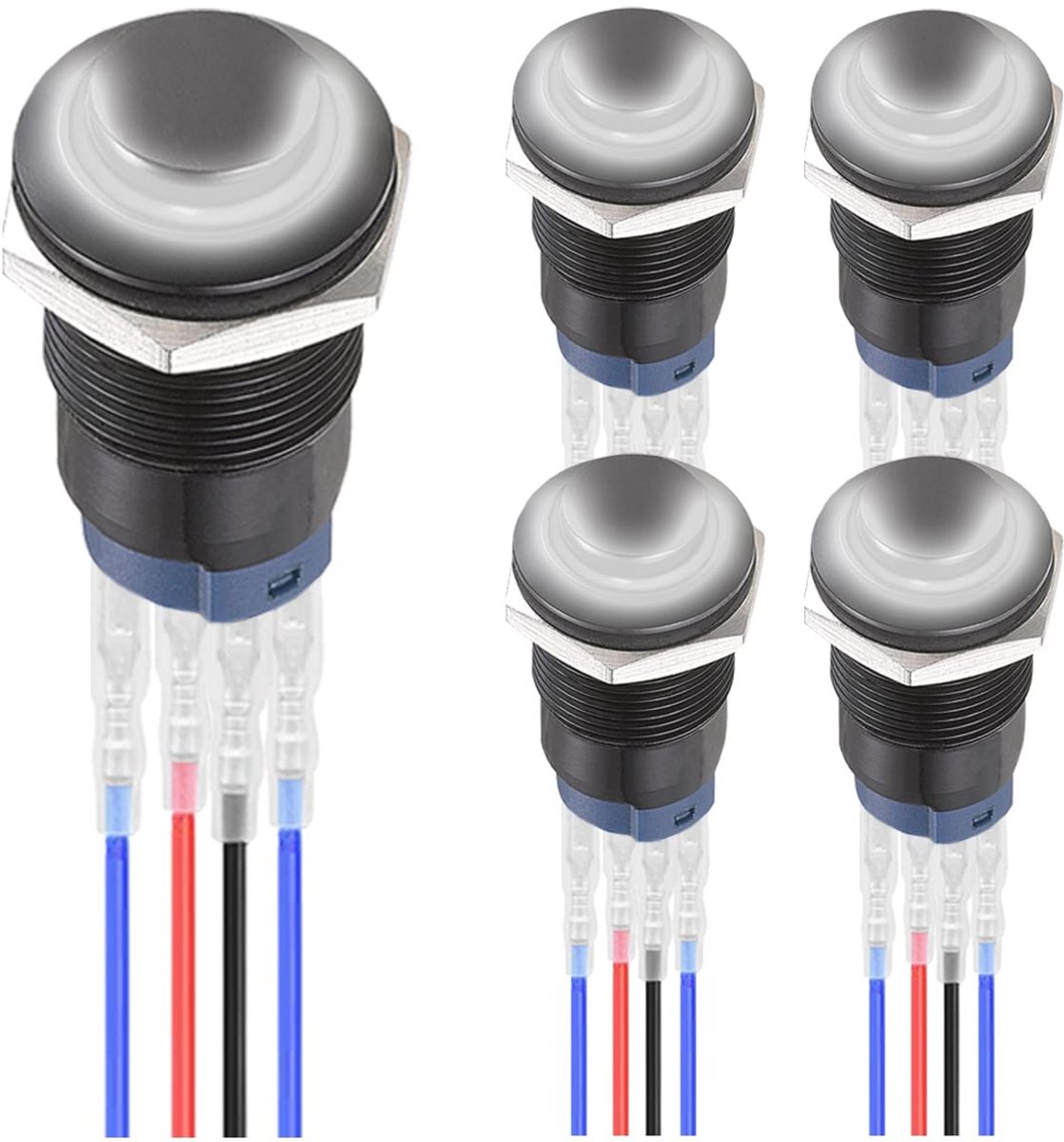 12 mm LED Drukknop Wit Met Zwarte Behuizing - 5 Stuks