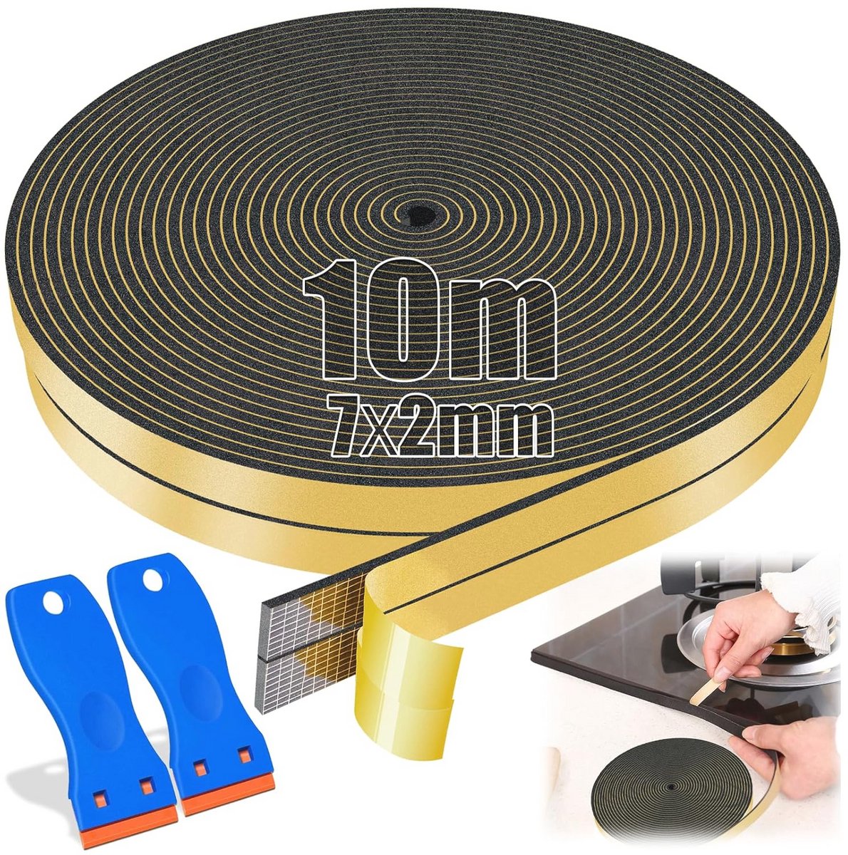Afdichtingstape voor Kookplaat en Gootsteen - Zelfklevend Schuimrubber 10m x 7mm