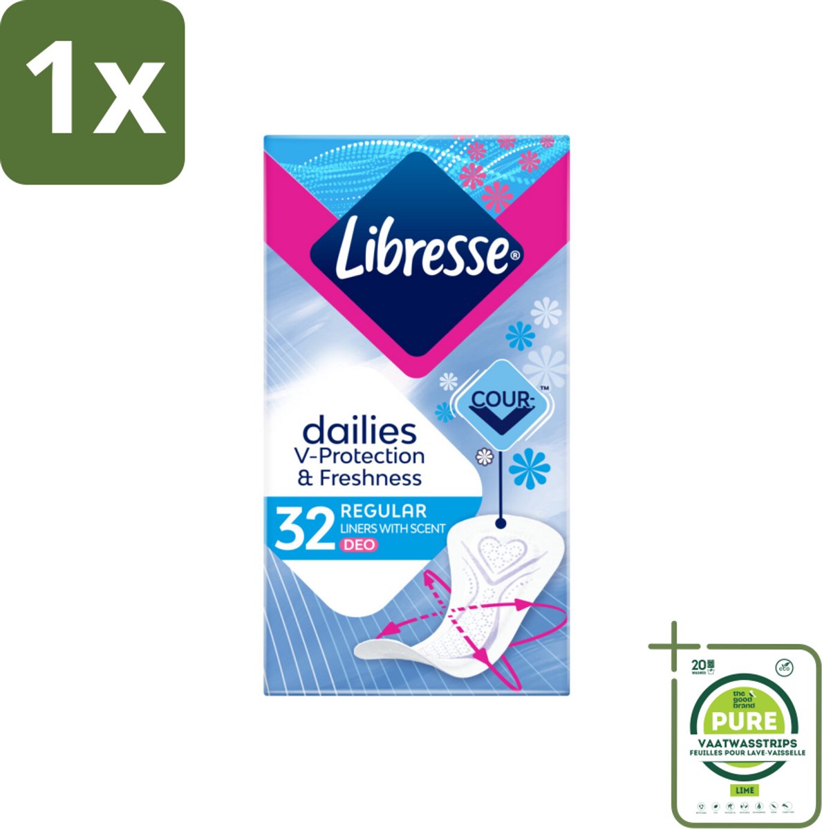 1 x Libresse – Inlegkruisjes – Normal Deo Fresh – Fris gevoel – 32 Inlegkruisjes - Inlegkruisjes - Frisheid - Comfort - Huidbescherming - Dagelijkse Gebruik