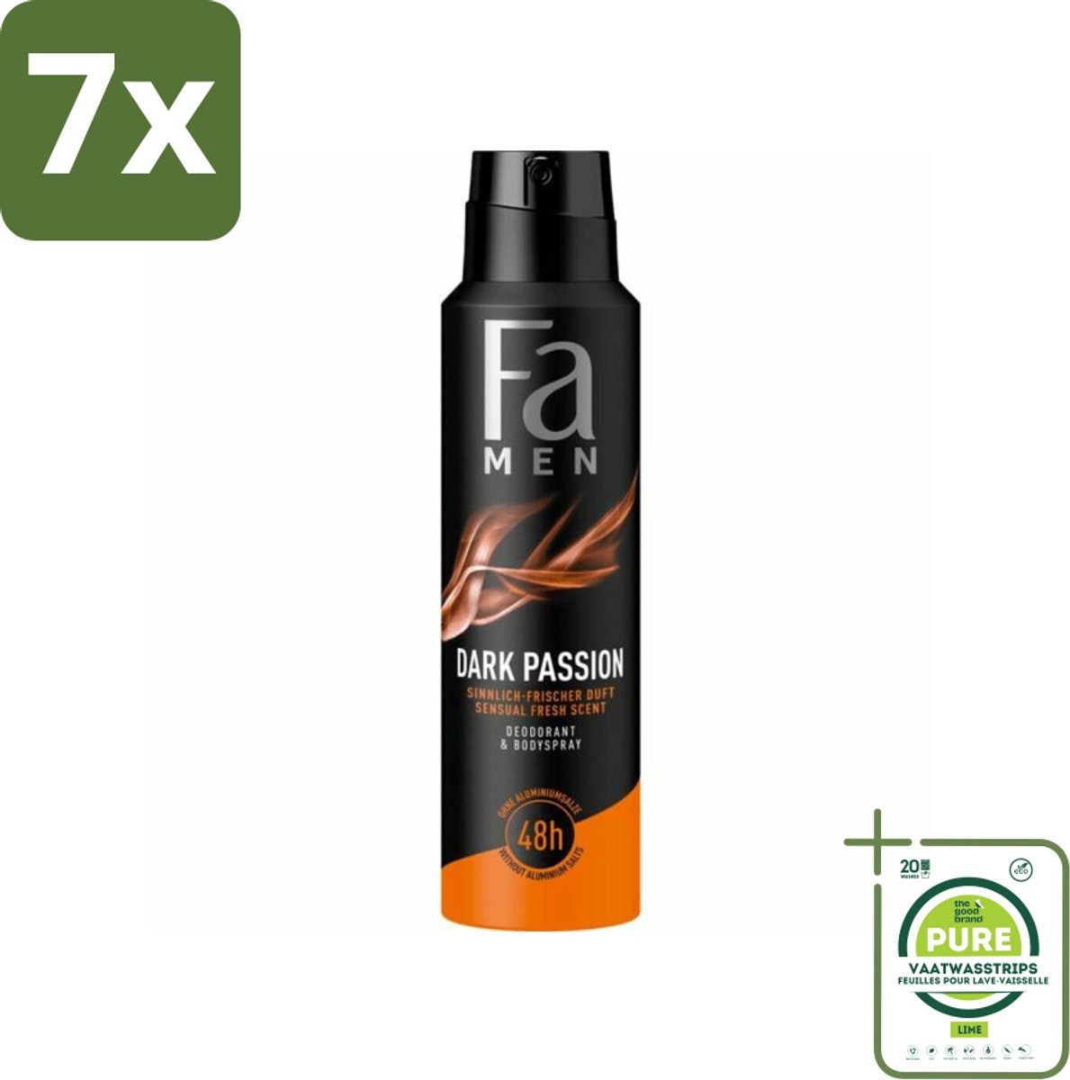 7 x Fa – Deodorant Spray – Men Dark Passion – 150 ml - Grootverpakking - Deodorant Spray Voor Mannen - Krachtige Geur - Zweetbescherming - Geur Tegen Zweet - Mannelijke Geur