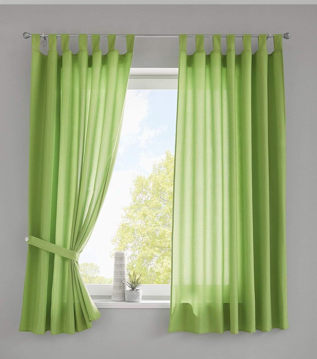 Set van 2 gordijnen met lussen en plooiband - Appelgroen 175x140 cm