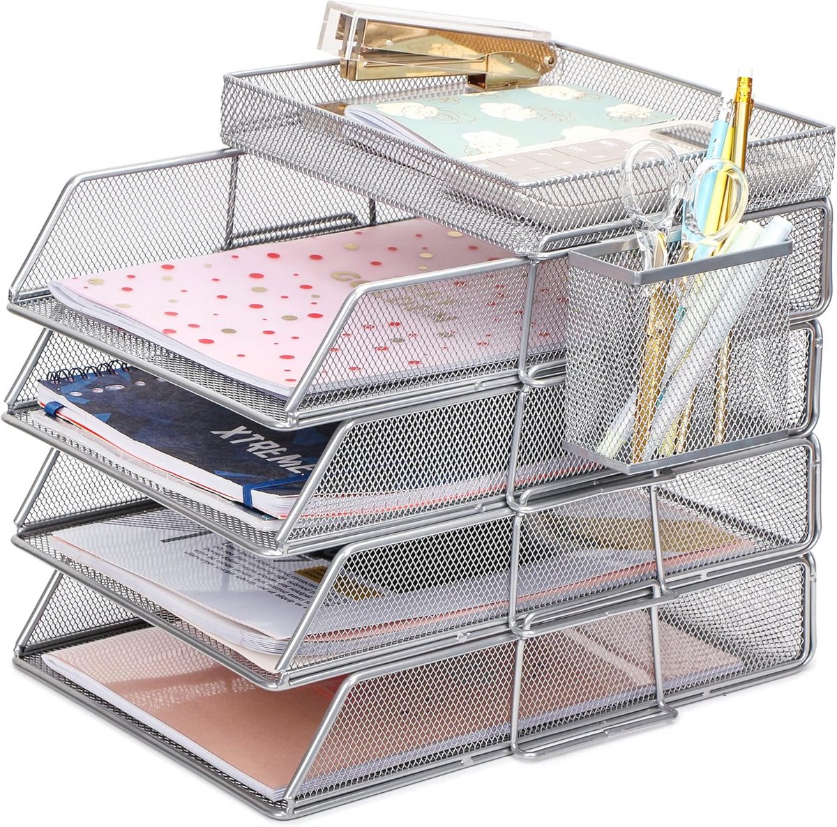 Papier Organizer 6-delige Set met Stapelbare Sorteerders en Bureaulade - Mesh Desk Organiser voor Kantoor en School