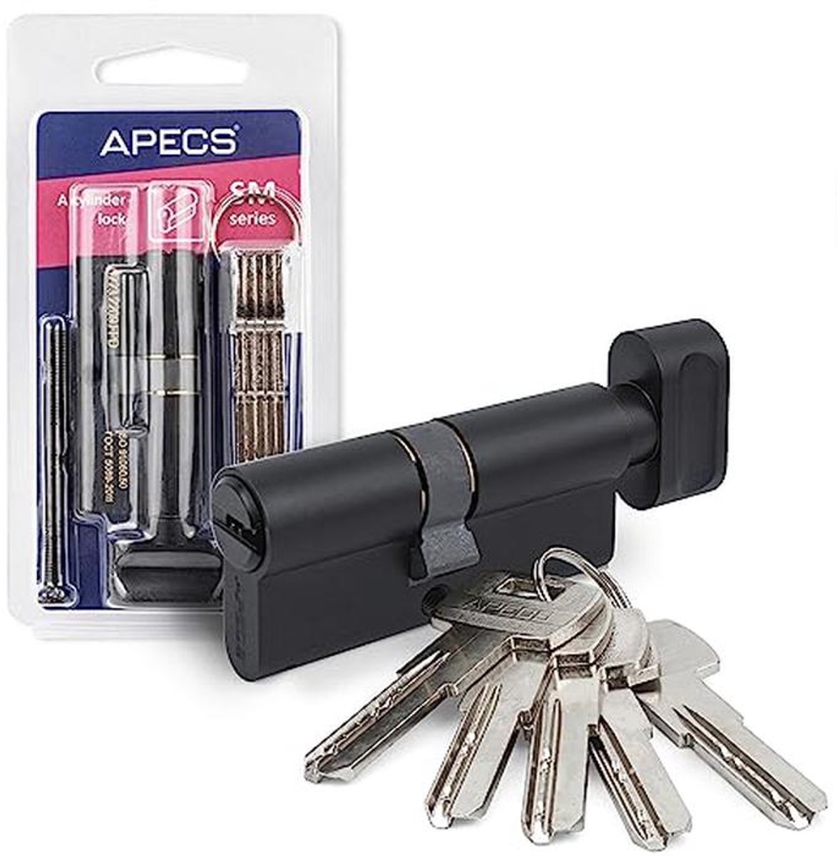 Zwart Knopcilinder Slot 65 mm met 5 Sleutels voor Deurslot