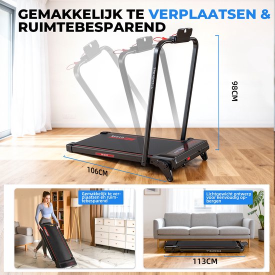 Loopband met 8% Helling - 1-12km/u Snelheidsbereik - Inklapbaar Loopband - 2-in-1 Walking Pad - met Afstandsbediening - Veiligheidssleutel - Tablet-/telefoonhouder.
