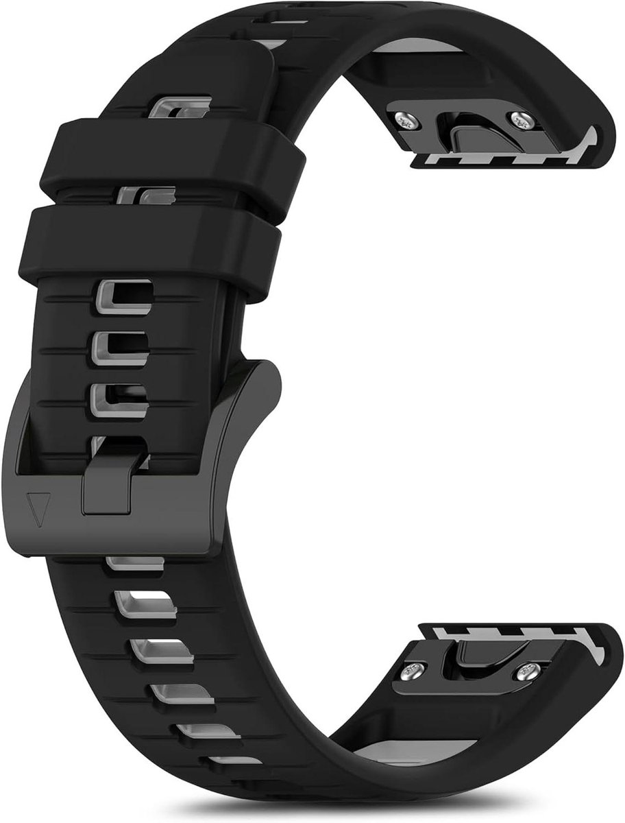 Cosensi - Sportieve siliconen armband voor horlogeband 22 mm, ademend en verstelbaar, geschikt voor diverse Garmin modellen, zwart-grijs