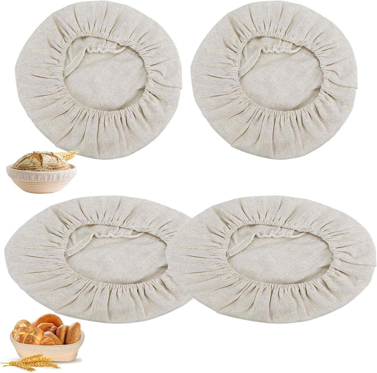 Cosensi - Linnen inzetstukken voor broodmanden, fermentatiemand, rond/ovaal, proofing doek (25 cm)