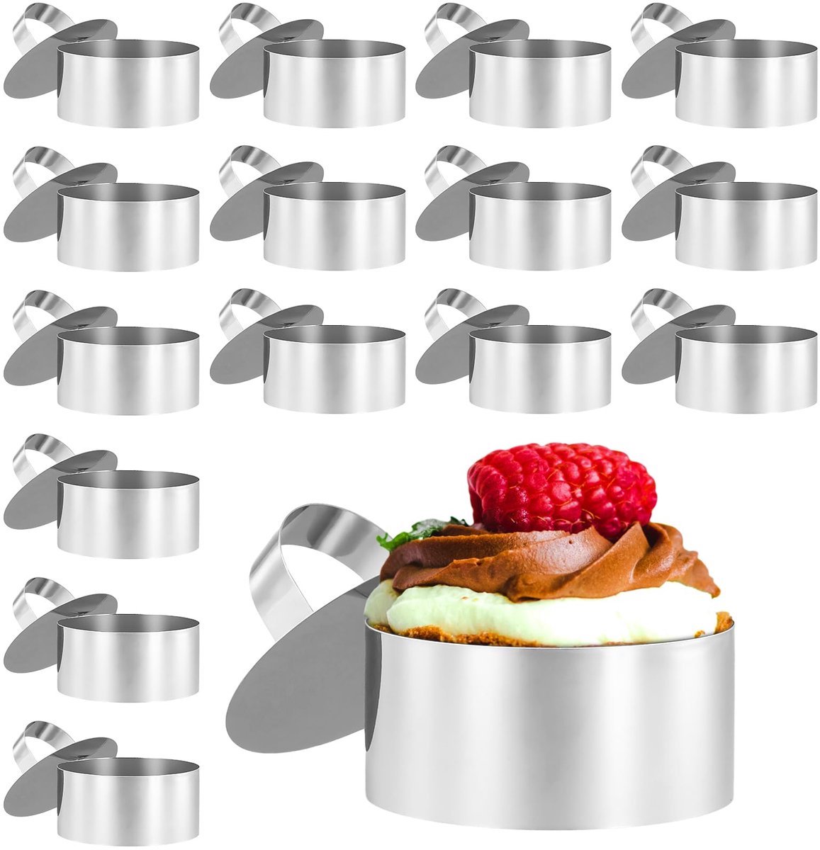 Stunq® 16 Stuks Dessertringen RVS 8cm - Dinerringen met Lifter voor Mousse & Taarten