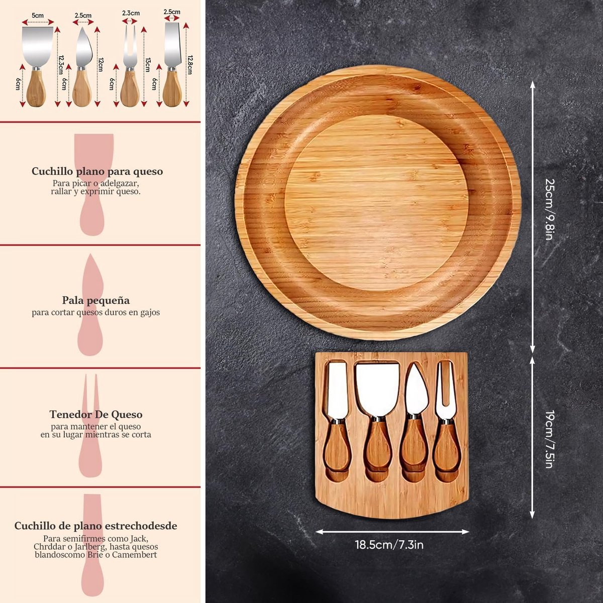 Bamboe Kaasplank Cadeauset Charcuterie Bord Milieuvriendelijke Kaasplank Perfect Voor Feesten Housewarmings Bruiloften Verjaardagen En Zakelijke Geschenken Met Mes Set Afmetingen 34x28x1 5 Cm — cadeau in Kookcadeaus - foto 3