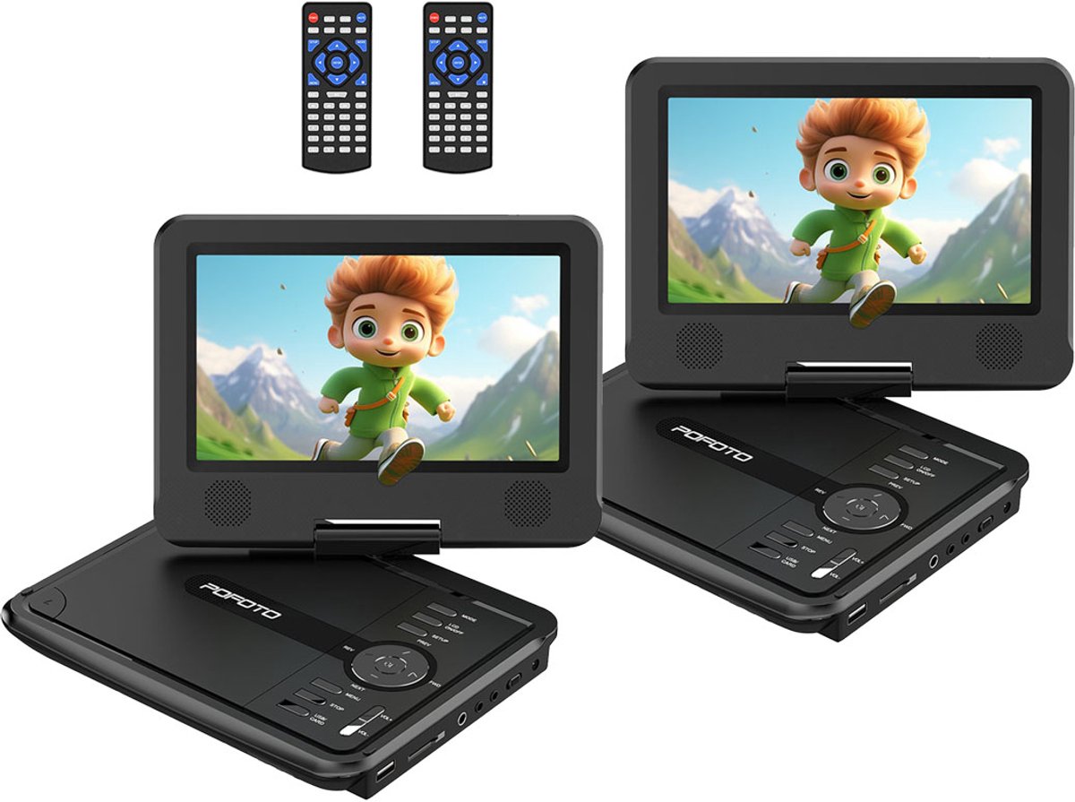 Draagbare DVD Speler Auto - 9.5 inch - Draagbare DVD Speler - USB - 7.5 Inch Draaibaar HD Scherm - Voor SD-kaart/USB/Sync TV - Zwart - PD07 - 2 stuks