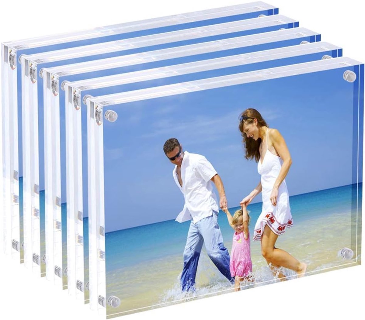 Stunq® Set van 5 Transparante Acryl Fotolijsten - 9 x 13 cm, Magnetische Montage