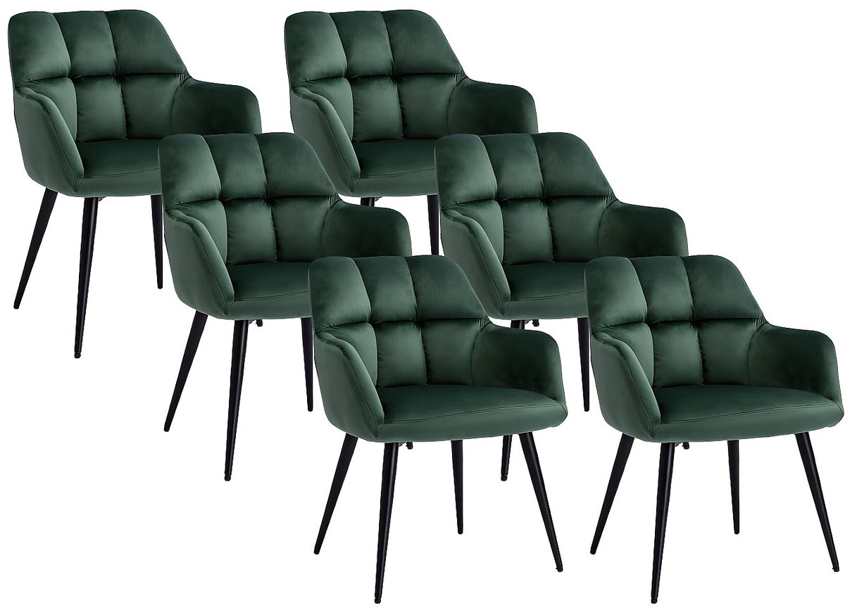 Vente-unique Set van 6 stoelen PEGA - Met armleuningen - Fluweel en metaal - Groen