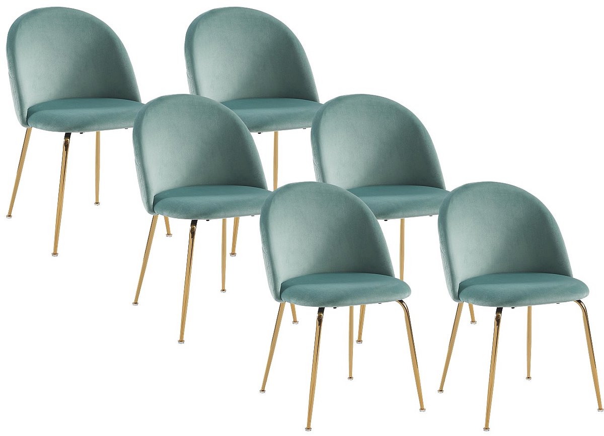 Vente-unique Set van 6 stoelen - Fluweel en goudmetaal - Saliegroen MELBOURNE Lichtgroen