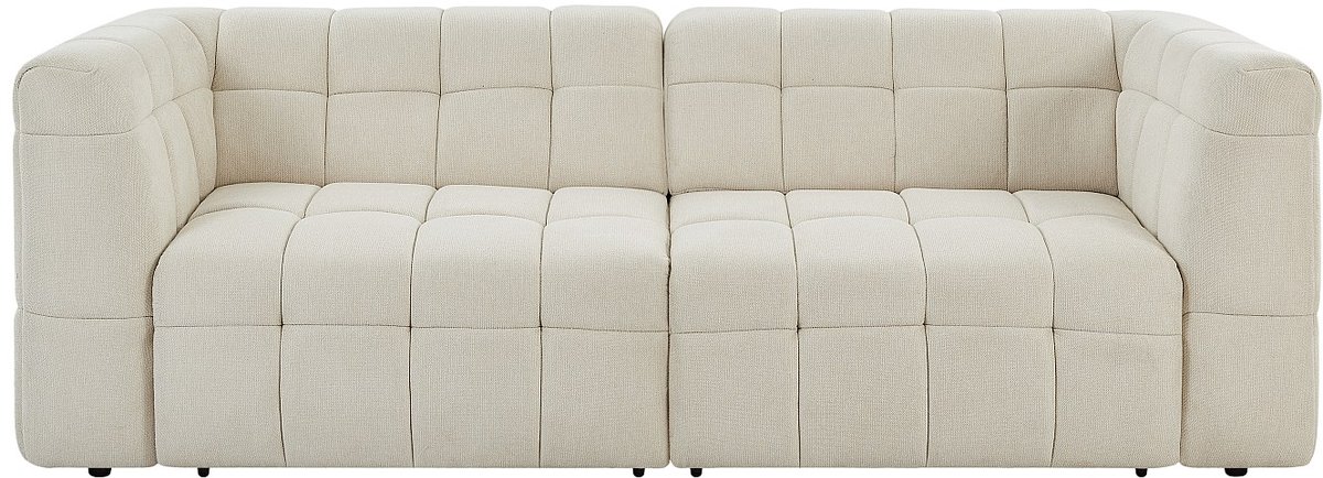 Vente-unique Elektrische driezits-relaxbank met schuivende zitting van beige stof met textuur NELOSA