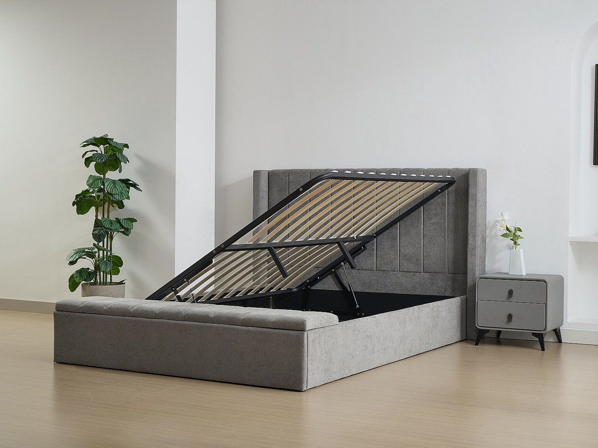 Vente-unique Bed met opbergruimte stof grijs 140 x 190 cm