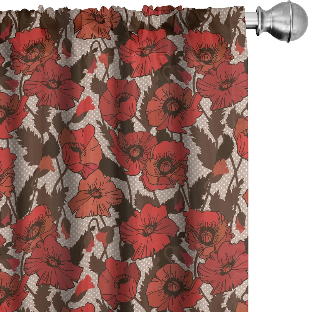 ABAKUHAUS Botanisch Gordijnset – Mohnbloemen, 2x75x245 cm, Vermilion