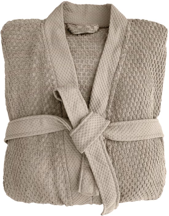 Heckettlane Badjas Katoen Grant - Taupe - Maat XXL - Badjas 100% Katoen - Badjas / Kamerjas Dames - Badjas / Kamerjas Heren