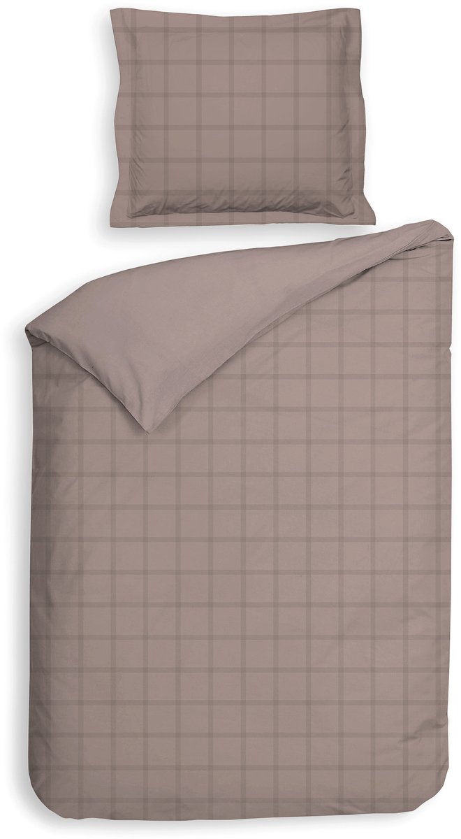 Heckettlane Dekbedovertrek Diamante - Rose-Tan - Een persoons - 140x200-220 cm + 1 sloop 60x70 cm, gemaakt van 100% Katoen-Satijn Rose Tan