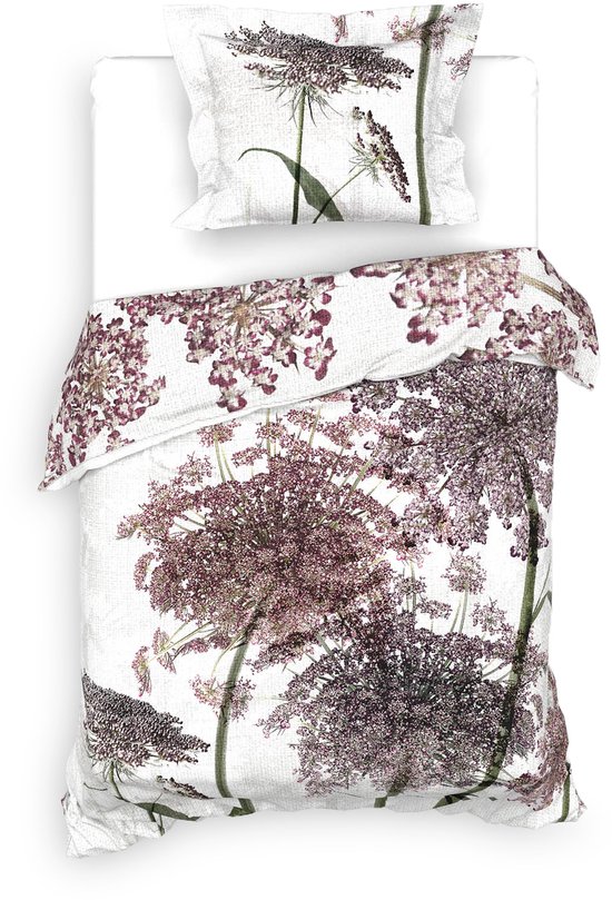Heckettlane Adel Dekbedovertrek - Eenpersoons - Dekbedovertrek van 100% Katoen-Satijn - 140x200-220 cm - Off-White