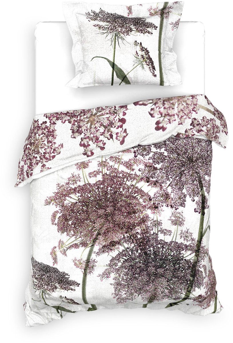 Heckettlane Adel Dekbedovertrek - Eenpersoons - Dekbedovertrek van 100% Katoen-Satijn - 140x200-220 cm - Off-White