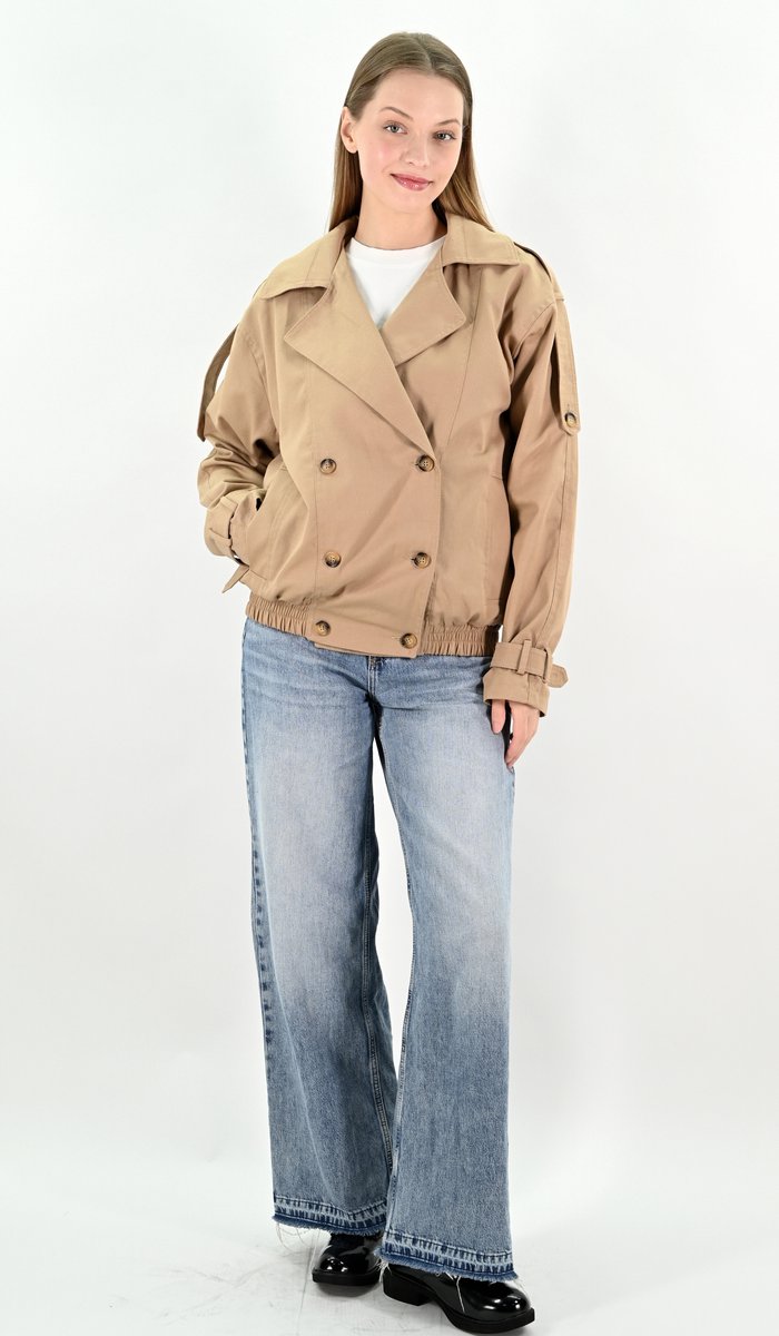 YesMooi - Waterafstotende korte trenchcoat - Water repellent - Camel - XL (42)