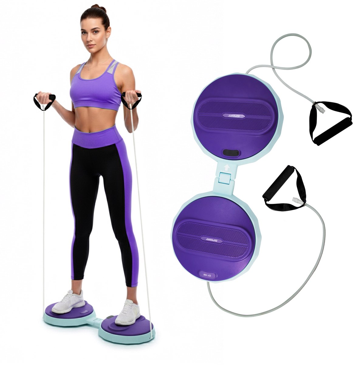 YEE GOO - Twister Disc - Twistschijf - Draaischijf Fitness - Multitrainer Twist Waist met trekkoord - Balansbord - Maximale belasting 120 kg - paars.