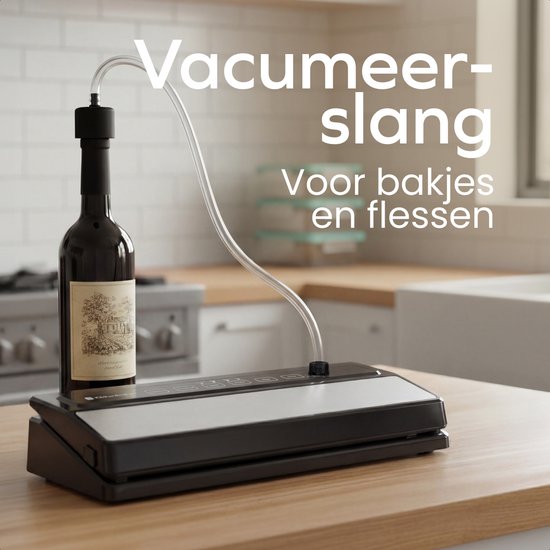 KitchenBrothers Vacumeermachine Adapt - 12L/min - Vacuüm Sealer - BPA-vrij - 6 Standen - Incl. 2m Folierol, 5 Vacumeerzakken en Vacuumslang