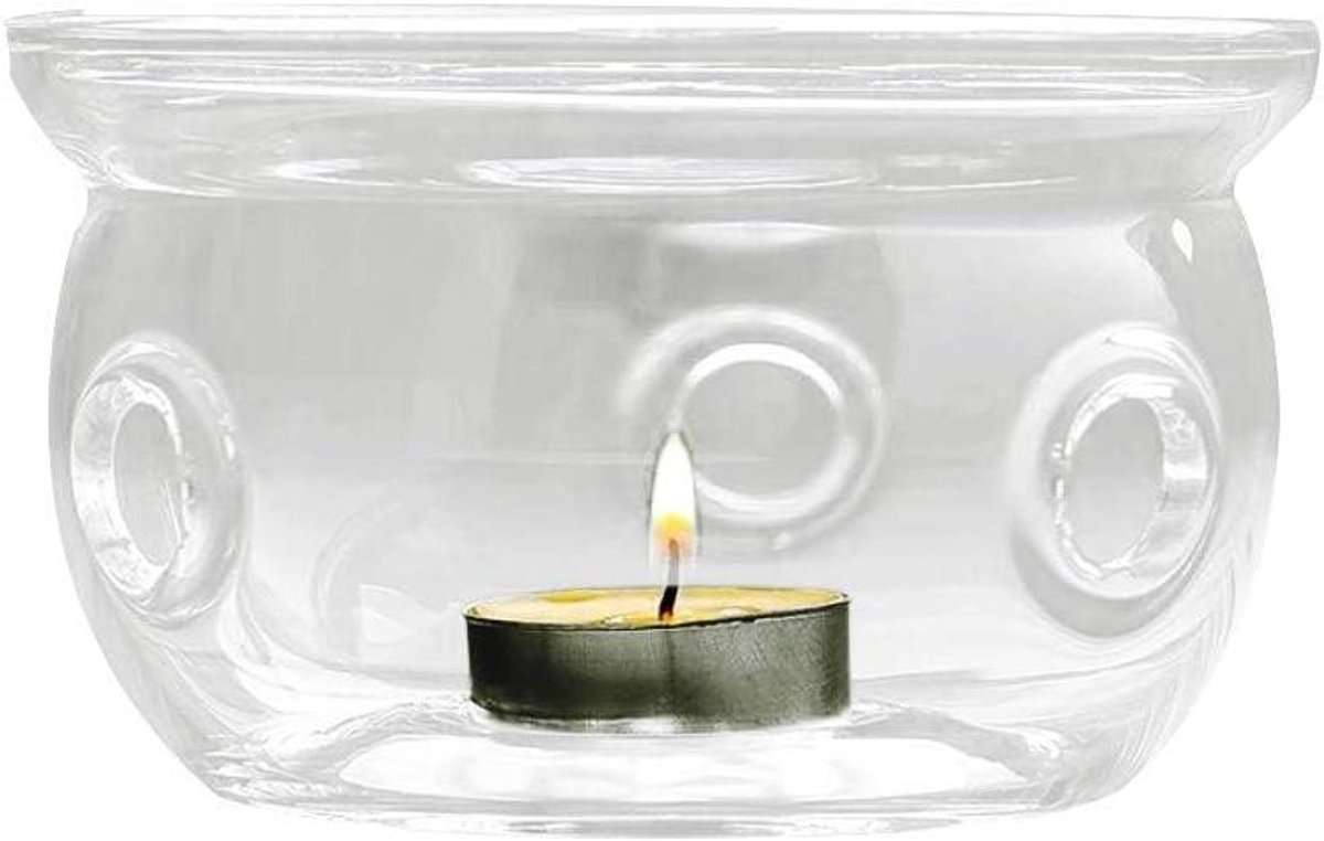 Cosensi - Theepotwarmerset met Theelichtverwarmer - Hittebestendig en Milieuvriendelijk - Ideaal voor Aromatherapie en Kruidenthee - Loodvrij - Glazen Potten