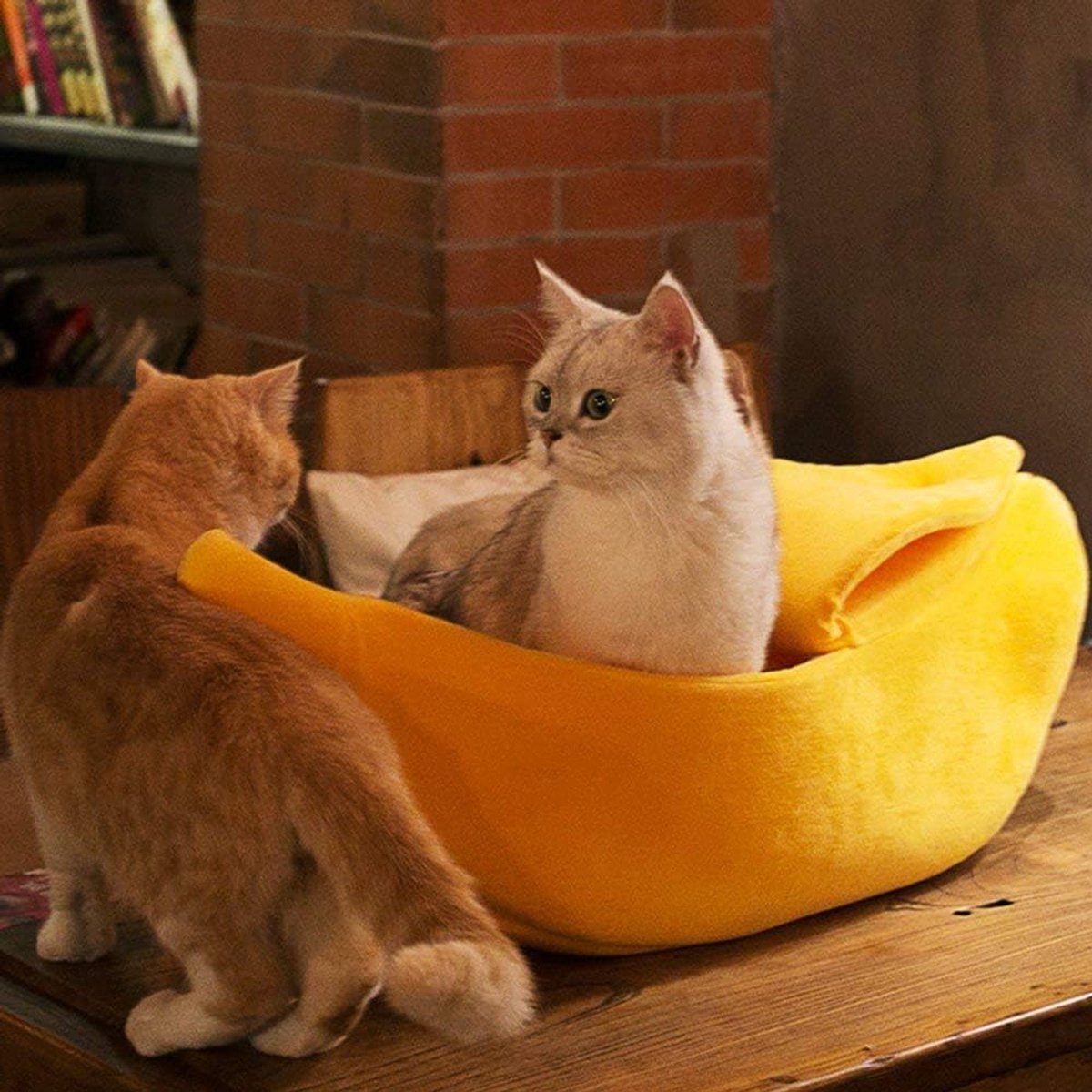 Schattig bananen kattenbed - Klein - Kerst dierenbed - Zacht en warm kattenbed - Leuke dierenbenodigdheden voor katten, kittens, konijnen en kleine honden - Geel – foto 6