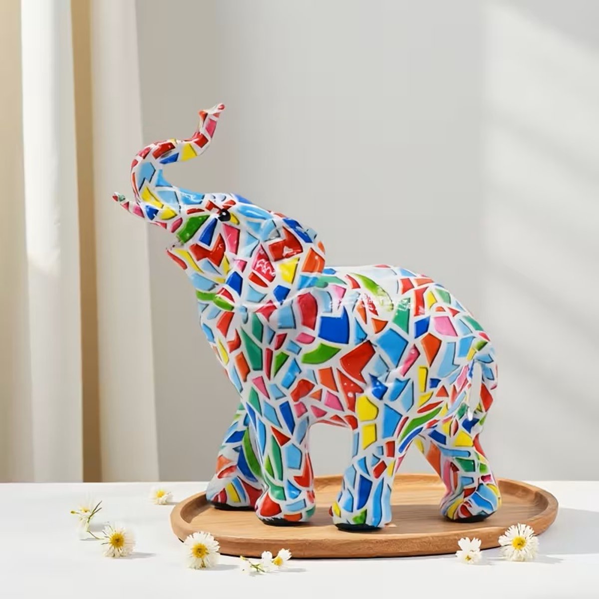 Mauropet® – Geluks Olifant “Collorfull” | Kleurrijk Blokkenpatroon | Decoratie Beeldje | Interieur & Cadeau