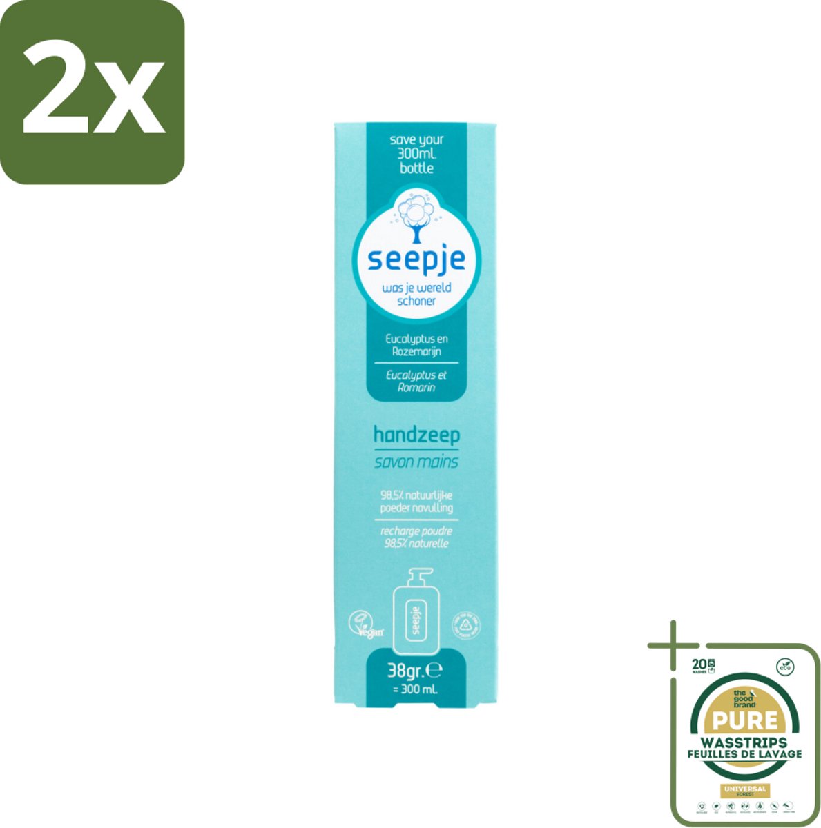 Seepje - Handzeep - Natuurlijke Geur & Verzorging - Eucalyptus en Rozemarijn - Navulverpakking - 34 g - Voordeelverpakking - 2 stuks - Eucalyptus - Rozemarijn