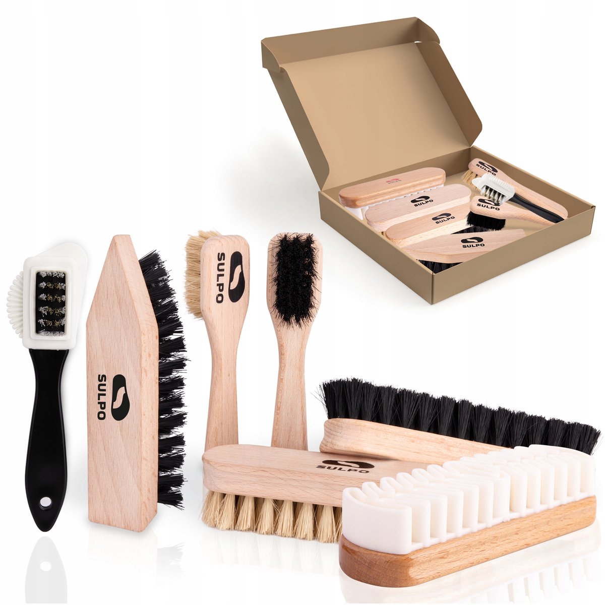 7-delige schoenonderhoudsset: Zwart, Suède, Nubuck & Leer