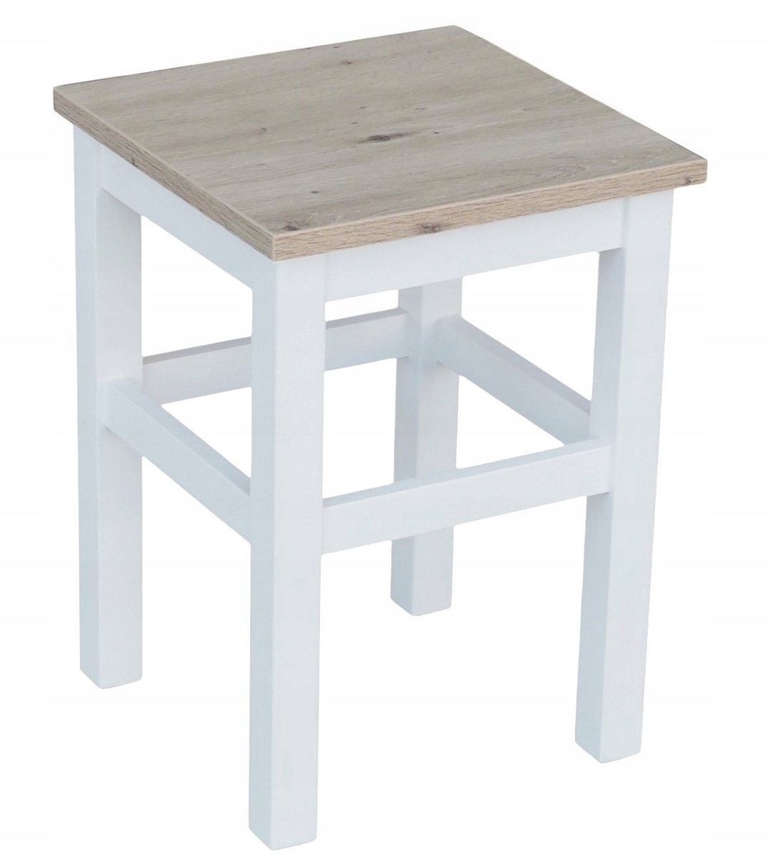 Moderne Keukentabouret Wit met Eiken Zitting - Gemonteerd