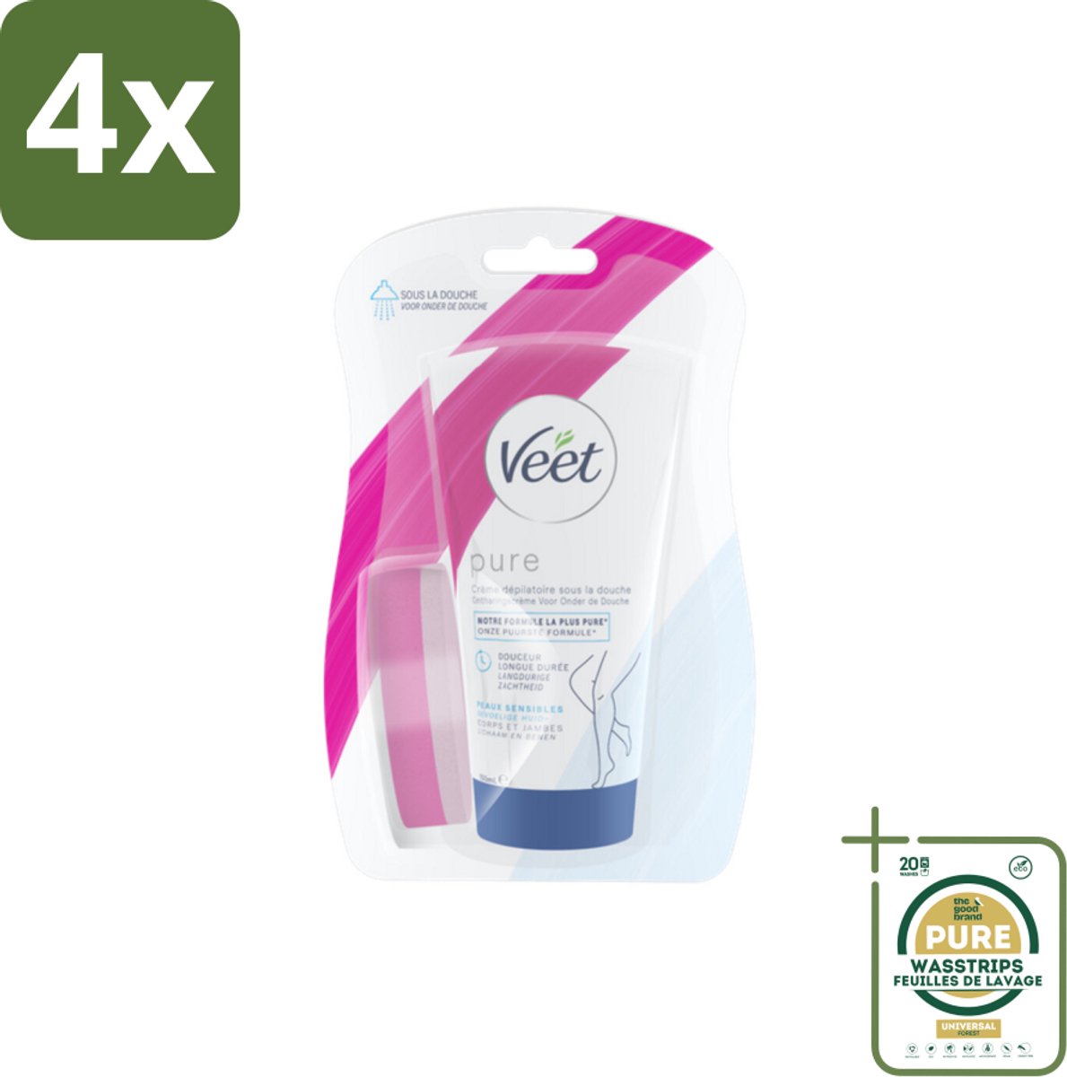 Veet - Ontharingscrème - Gevoelige Huid In Douche - Gemakkelijk Gebruik - 150 ml - Voordeelverpakking - 4 stuks - Gevoelige huid - Ontharingscrème douche