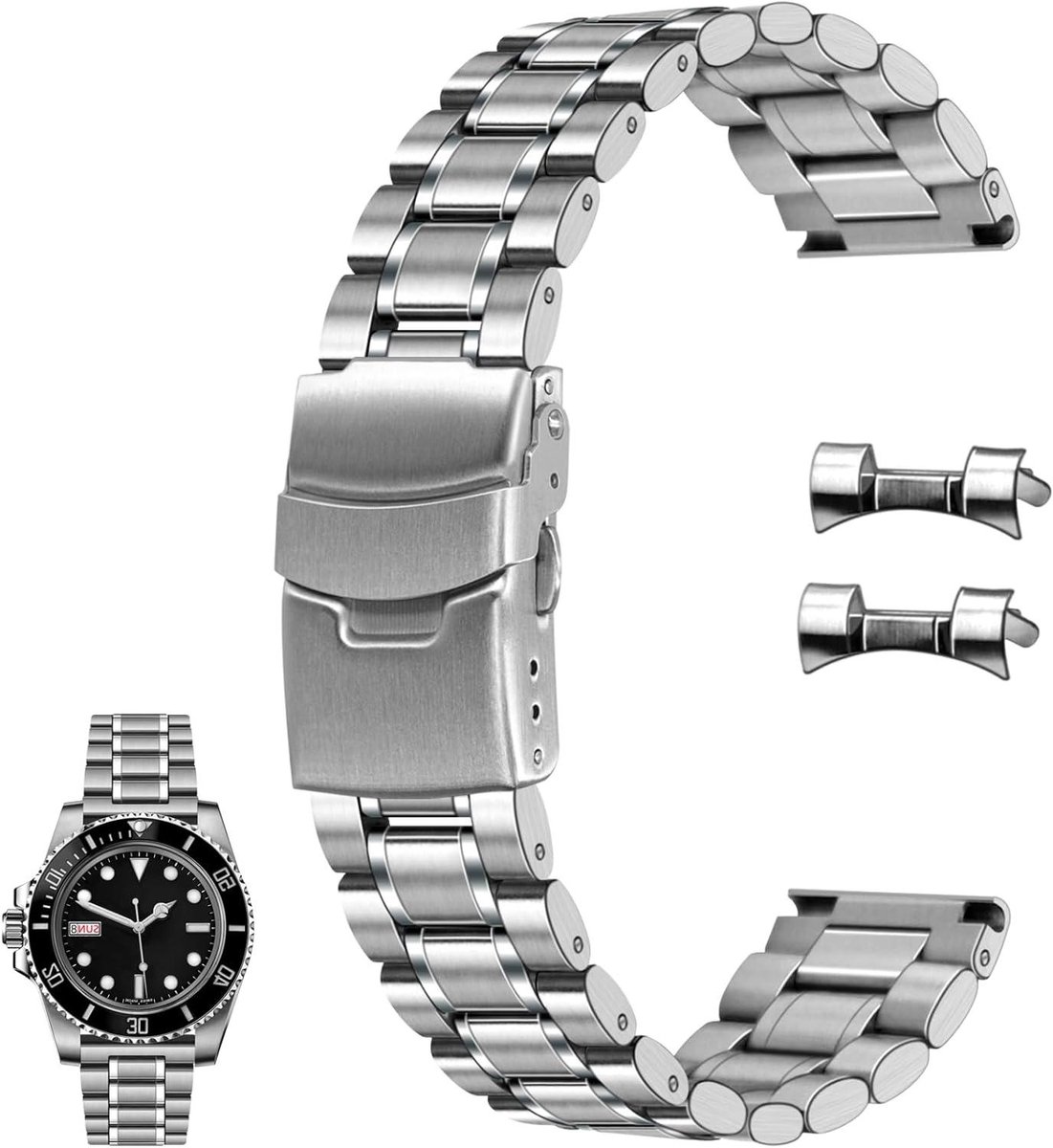 Provento - Roestvrij Staal Horloge Band | Band voor Mannen Vrouwen | Metalen Horlogeband met Quick Release | Vervanging Armband Met Vouwgesp | Zilver 20mm 22mm