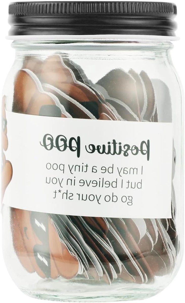 Provento - Emotionele Ondersteuning Kaarten voor Collega's en Vrienden - Set van 60 Stuks met Decoratieve Glazen Pot - Positieve Poep Cadeaus voor Mannen en Vrouwen