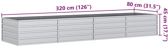 vidaXL Jardinière surélevée en métal 320x80x45 cm - Argent - Acier galvanisé - Pot de fleur
