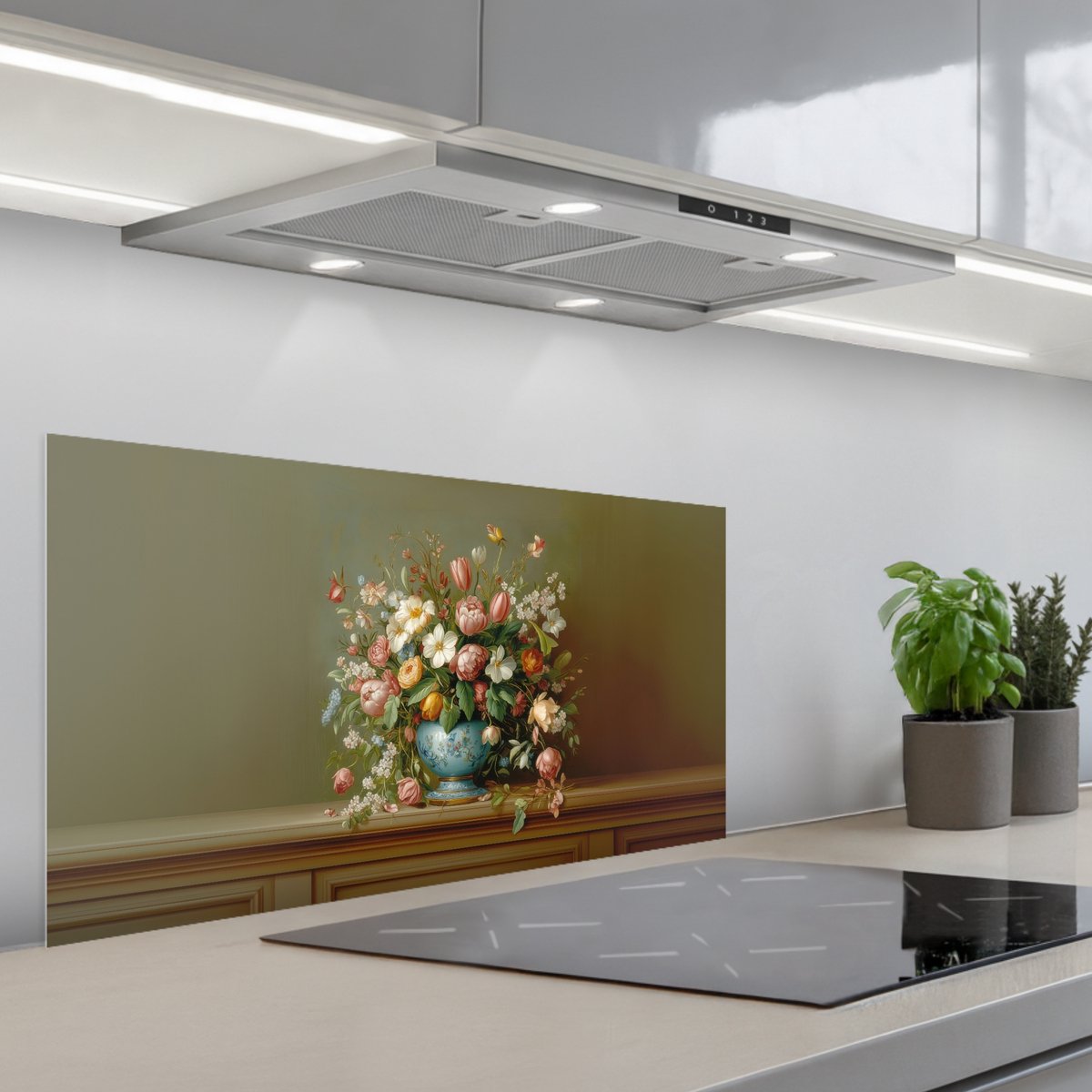 Spatscherm 90x45 cm - Zelfklevende achterwand Vaas - Pastel - Kleuren - Bloemen - Keuken muurbeschermer - Spatwand fornuis