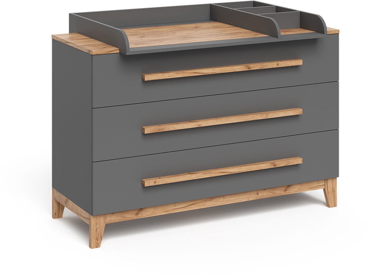 Vitalispa Malia Verschoontafel – 133.2 x 98 cm met 3 lades Grijs/Kunstnijverheid