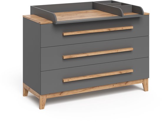 Vitalispa Malia Verschoontafel – 133.2 x 98 cm met 3 lades Grijs/Kunstnijverheid