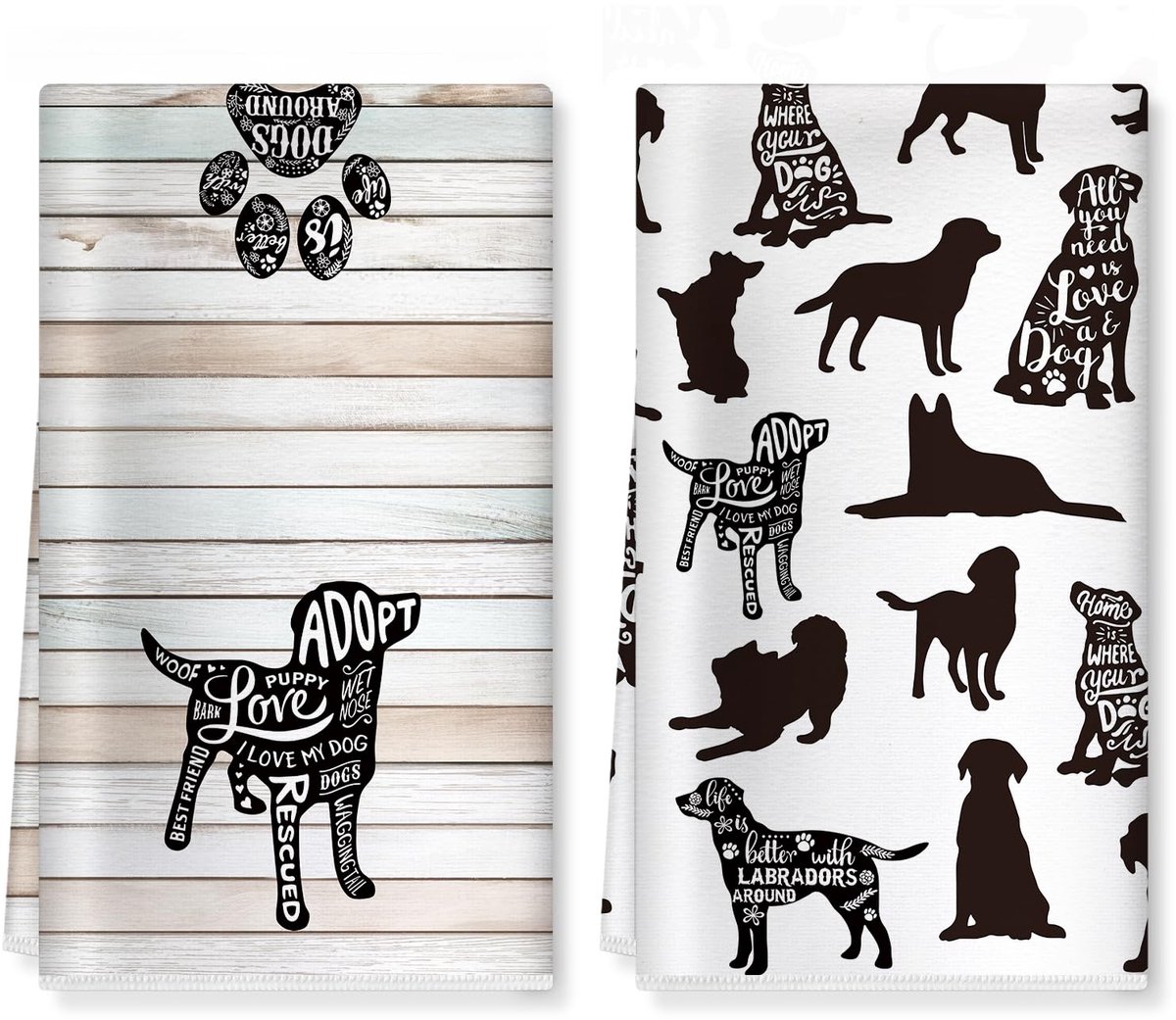 Unyqoos® Set van twee retro zwarte microvezel keukendoeken met hondenontwerp